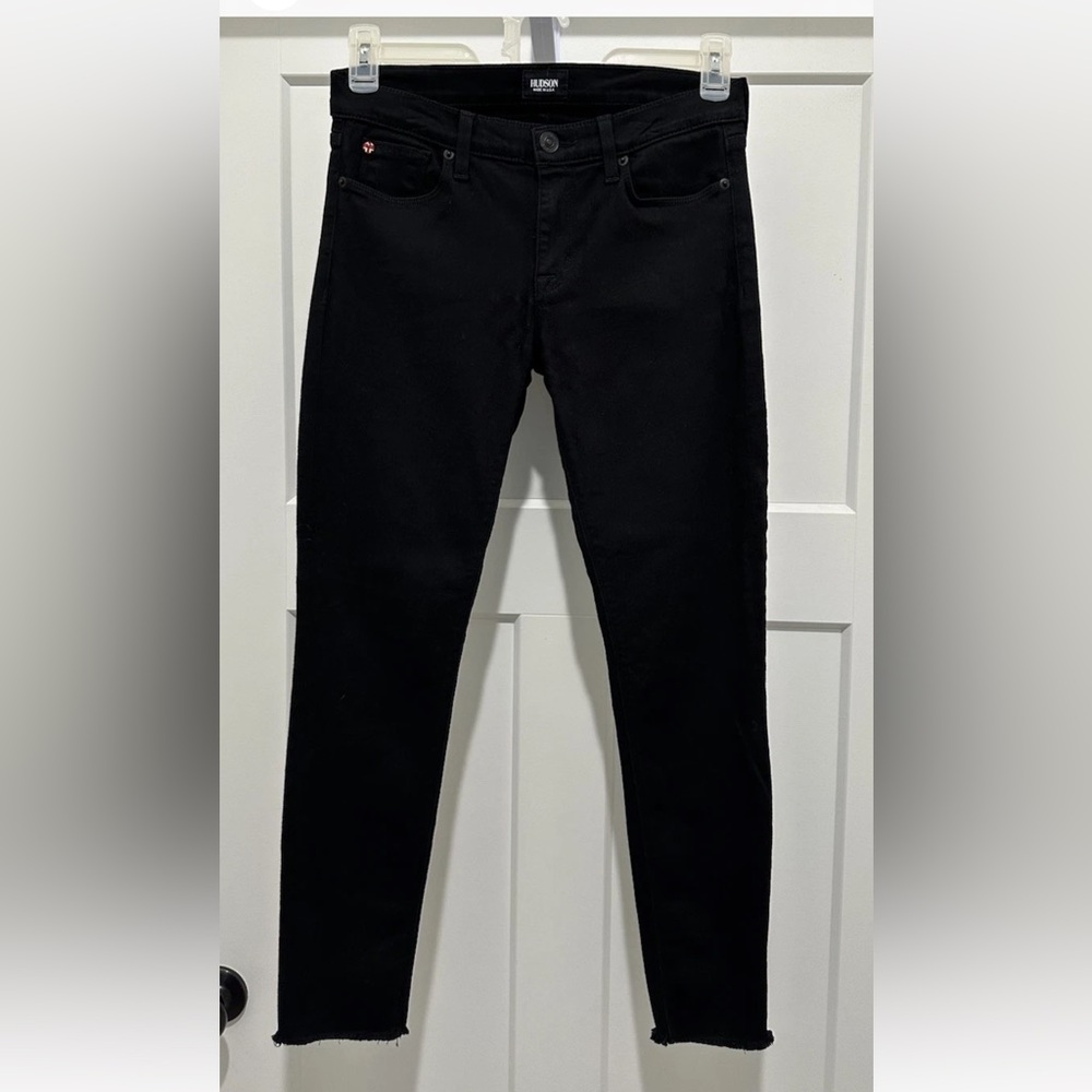 HUDSON Krista Ankle Super Skinny Mid-Rise Jeans Raw Hem Size 28 Black